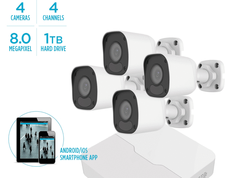 ALIBI VIGILANT MSTAR 8MP IP SYSTEM - 4 X IR BULLETS W/ 4-CHANNEL NVR + 1TB HDD