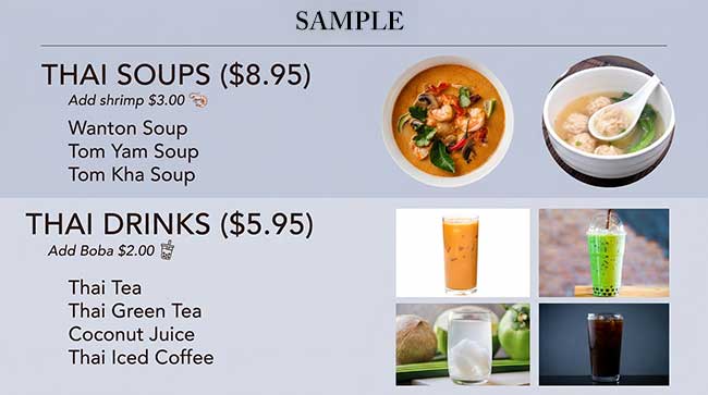 sample digital menu